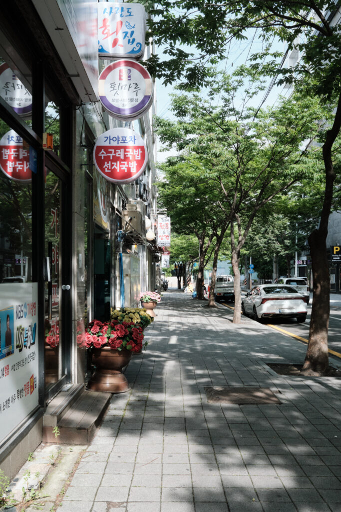 韓国の露樹と飲食店の軒先