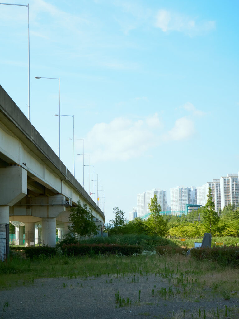 高架橋と韓国の高層マンション
